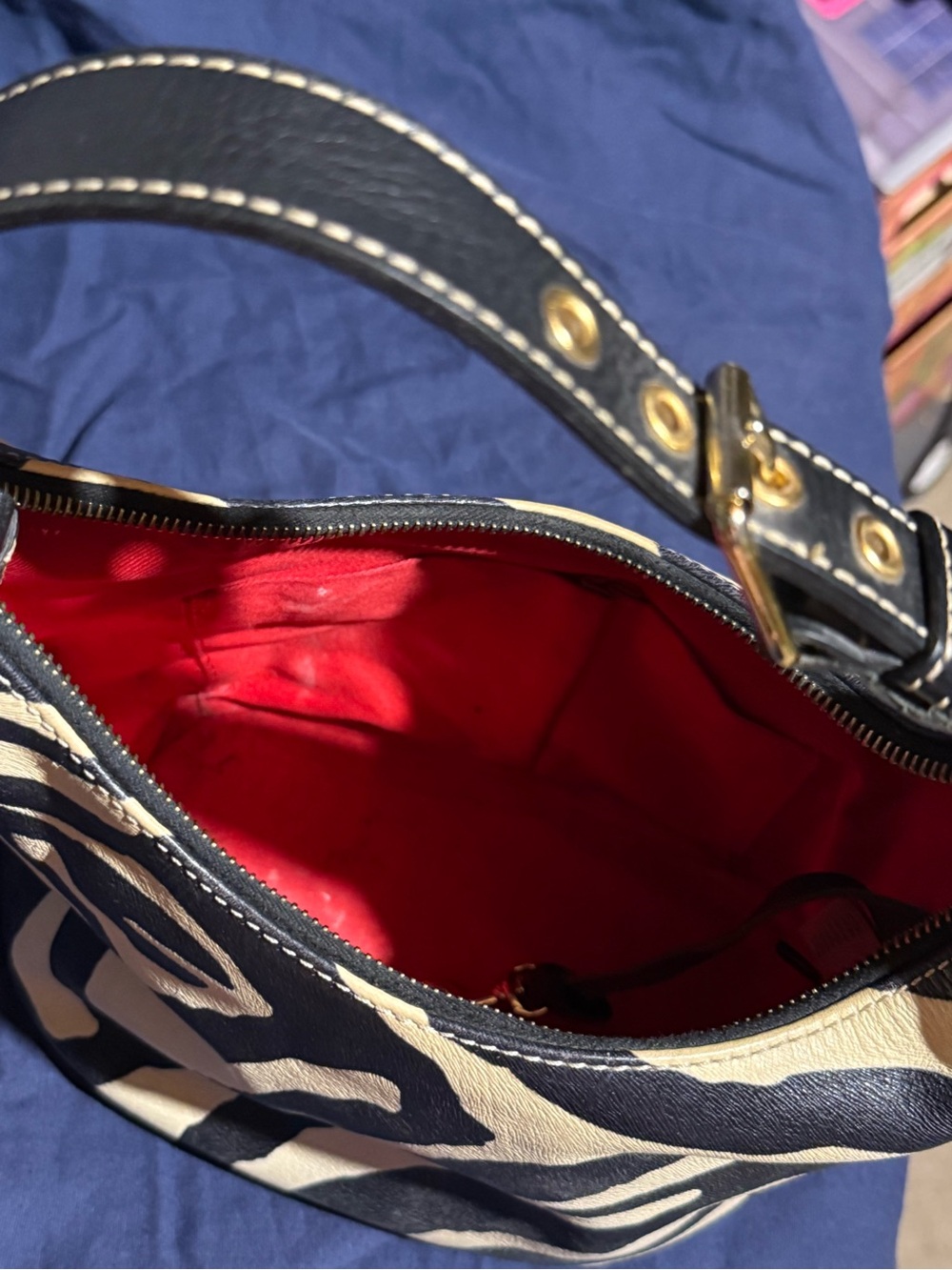 Dooney & Bourke Black and Cream Zebra-Print Shoulder Bag - Picture 6 of 6
